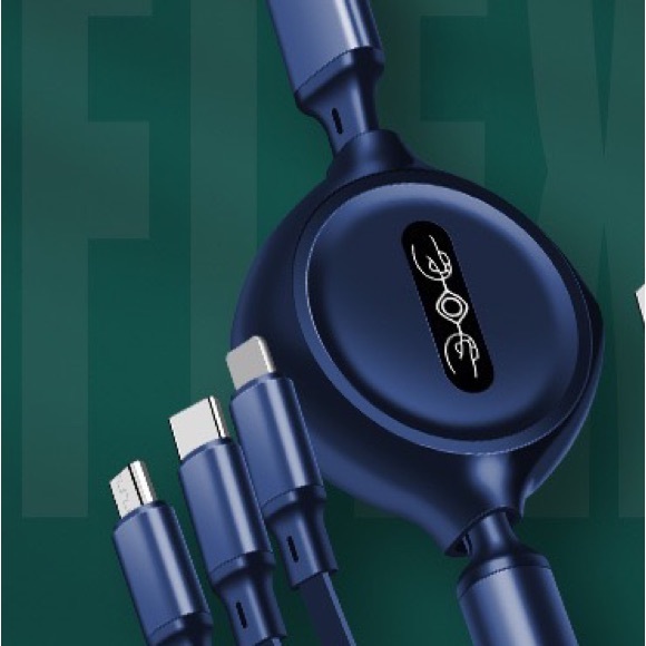 Multi Retractable Cable Fast Charging 3A, 3 in 1 Charger 4ft/1.2m Cord - Picture 2 of 4